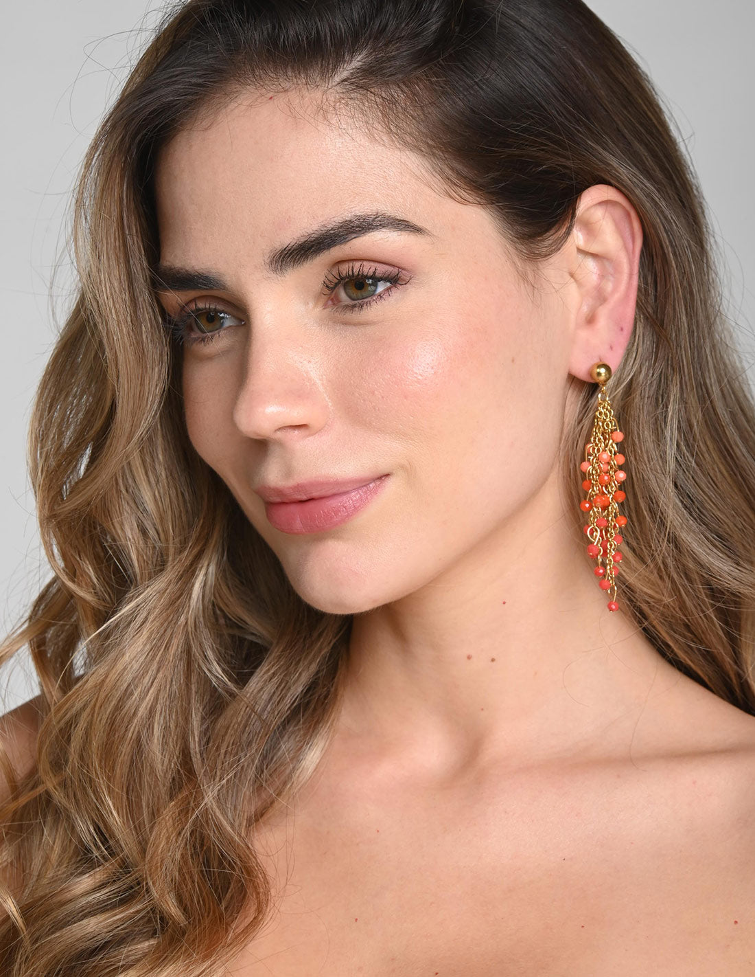 Dalia Earring Salmon + Orange + Red