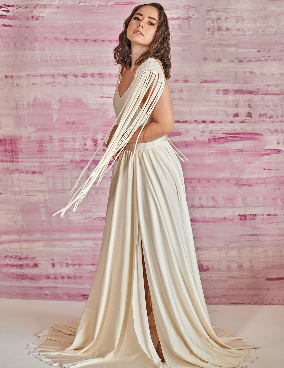 Atria Dress Ivory. Dress With Hand Woven Macramé In Ivory. Entreaguas
