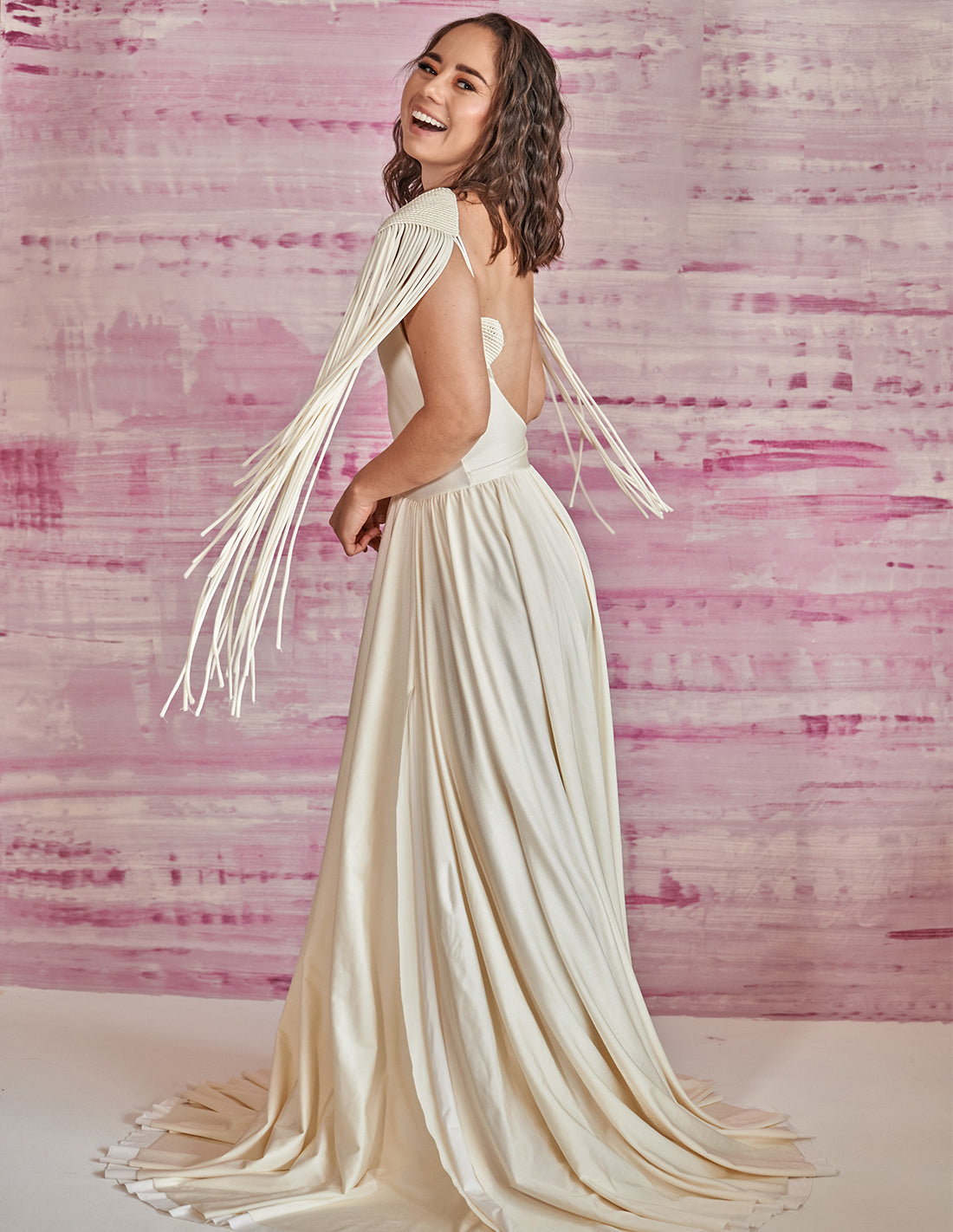 Atria Dress Ivory. Dress With Hand Woven Macramé In Ivory. Entreaguas