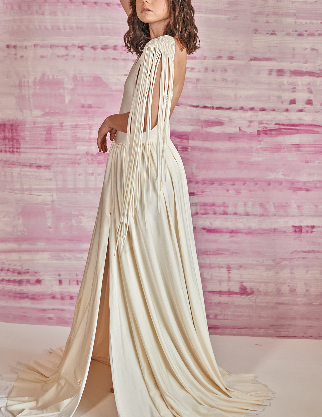Atria Dress Ivory. Dress With Hand Woven Macramé In Ivory. Entreaguas