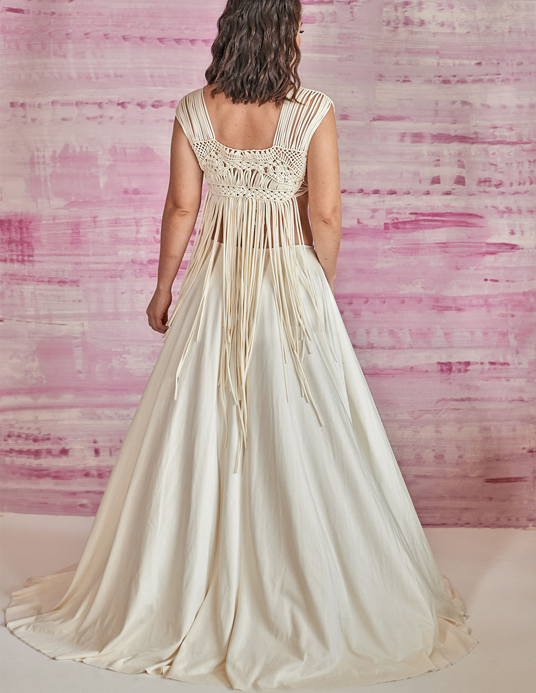 Afelio Dress Ivory. Dress With Hand Woven Macramé In Ivory. Entreaguas