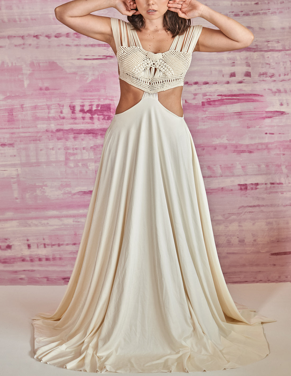 Afelio Dress Ivory. Dress With Hand Woven Macramé In Ivory. Entreaguas