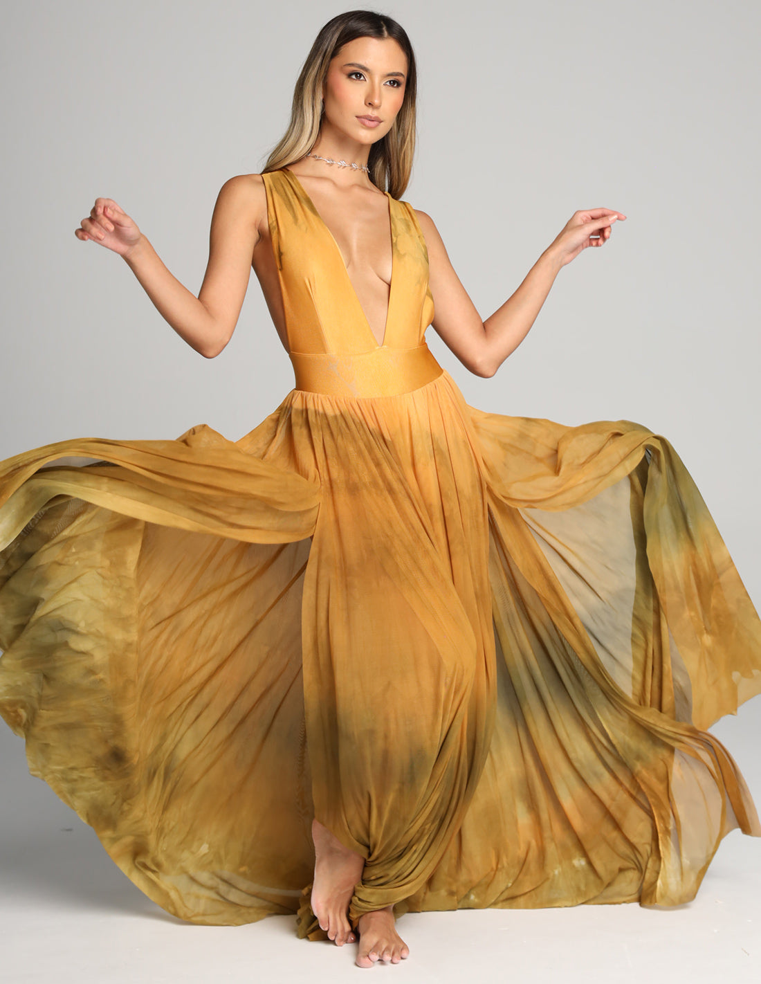 green emerald velvet dress Yellow Satin Maxi Dress