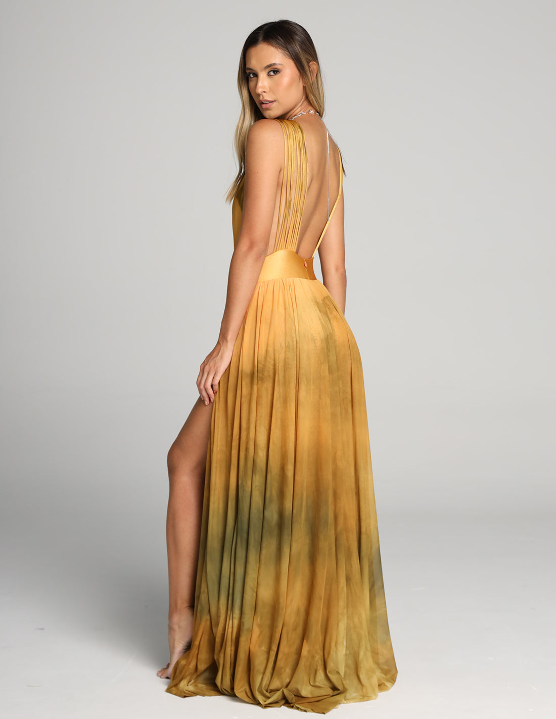 Equinoccio Dress Gold Mustard. Dress In Gold Mustard. Entreaguas