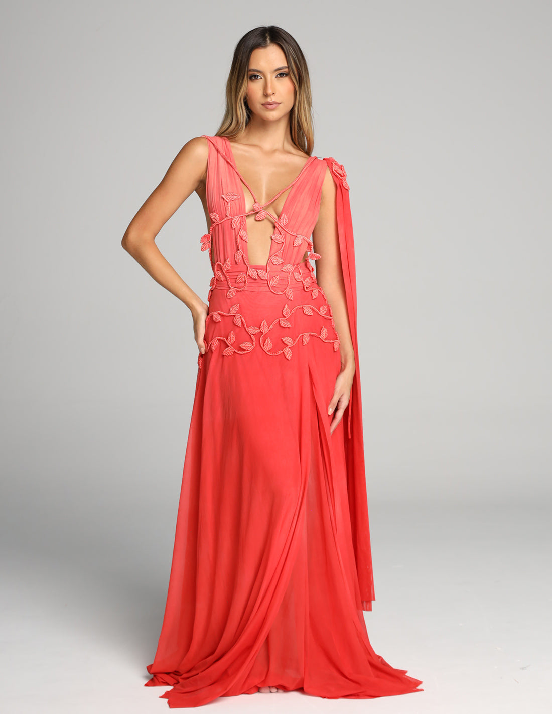 Copernico Dress Salmon Flower. Hand-Dyed Dress In Salmon Flower. Entreaguas