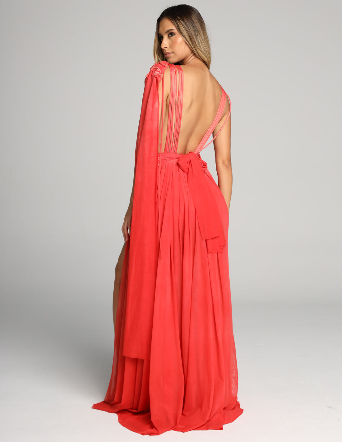 Copernico Dress Salmon Flower. Hand-Dyed Dress In Salmon Flower. Entreaguas