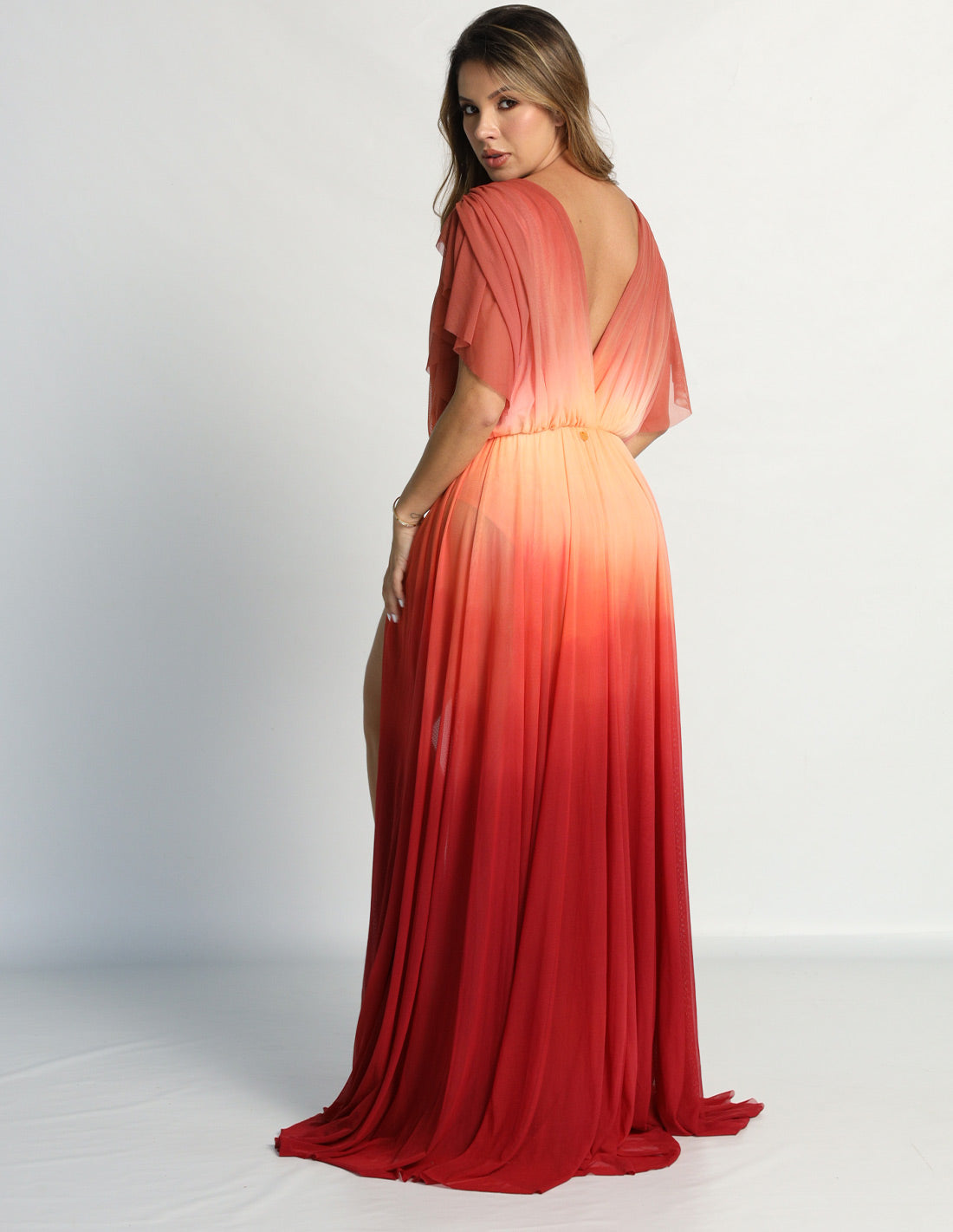 Grace Dress Salmon Flower + Tangerine. Hand-Dyed Dress In Salmon Flower + Tangerine. Entreaguas