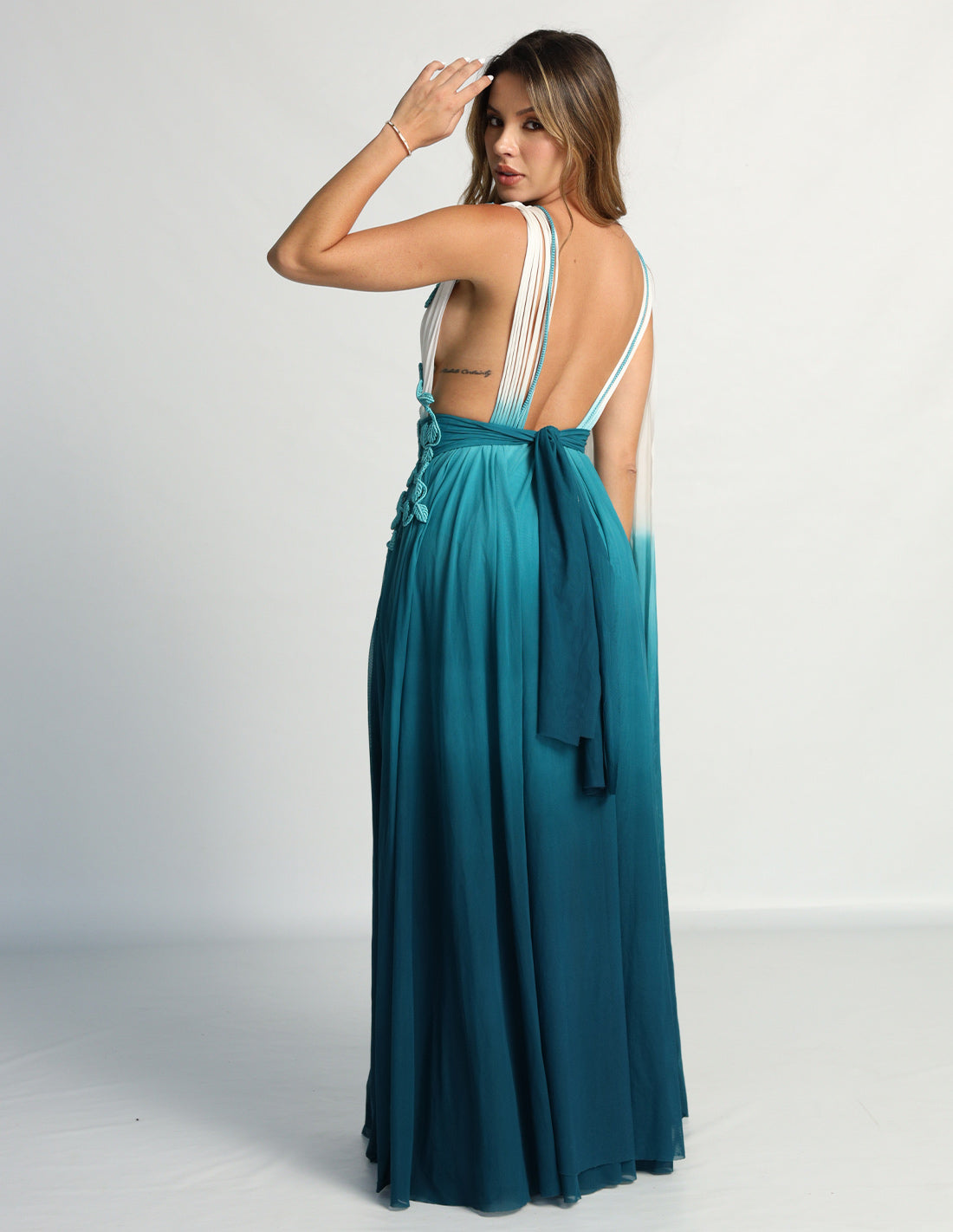 Copernico Dress Ivory + Oil. Hand-Dyed Dress With Hand Woven Macramé In Ivory + Oil. Entreaguas