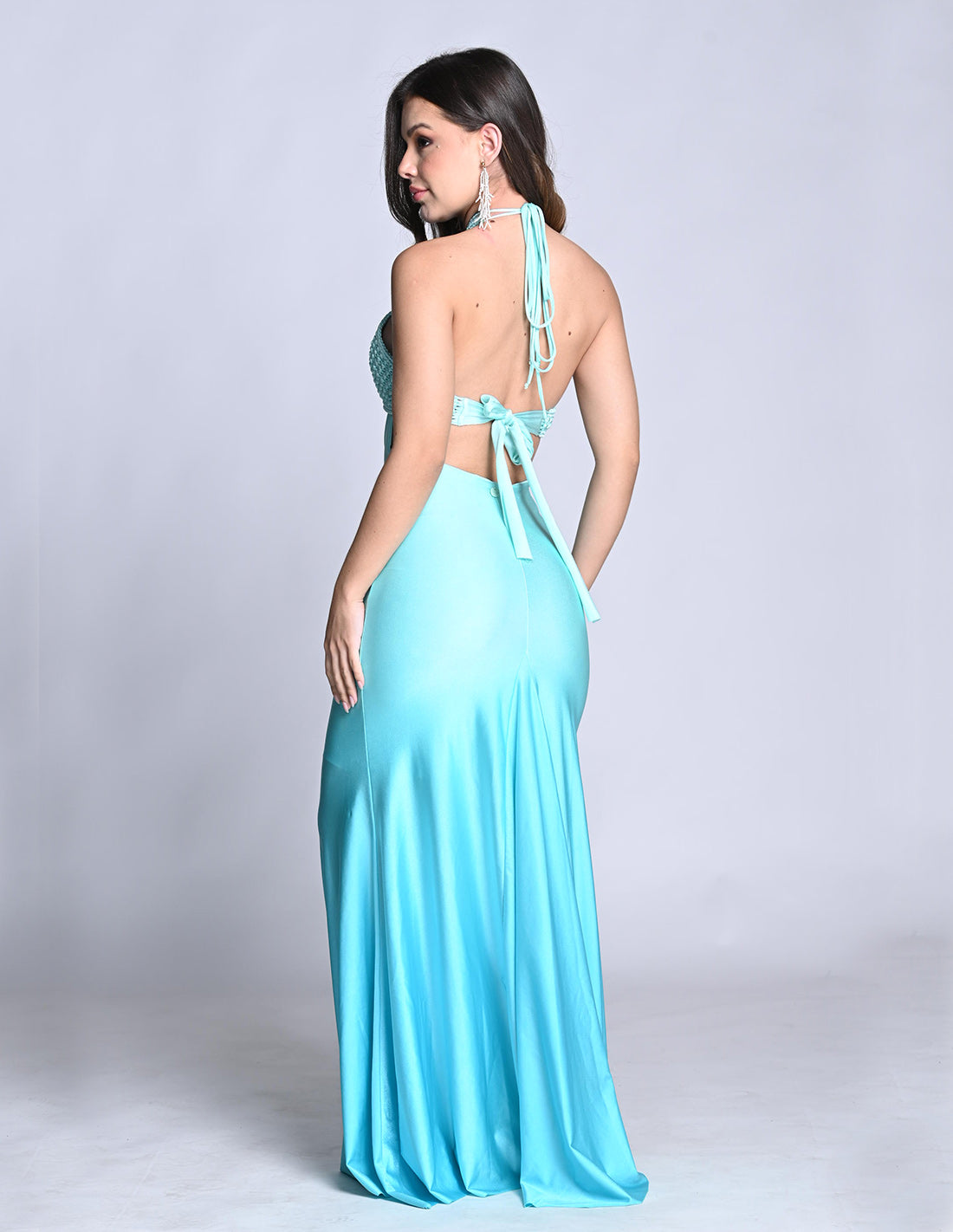 Kai Dress Turquoise. Hand-Dyed Dress With Hand Woven Macramé In Turquoise