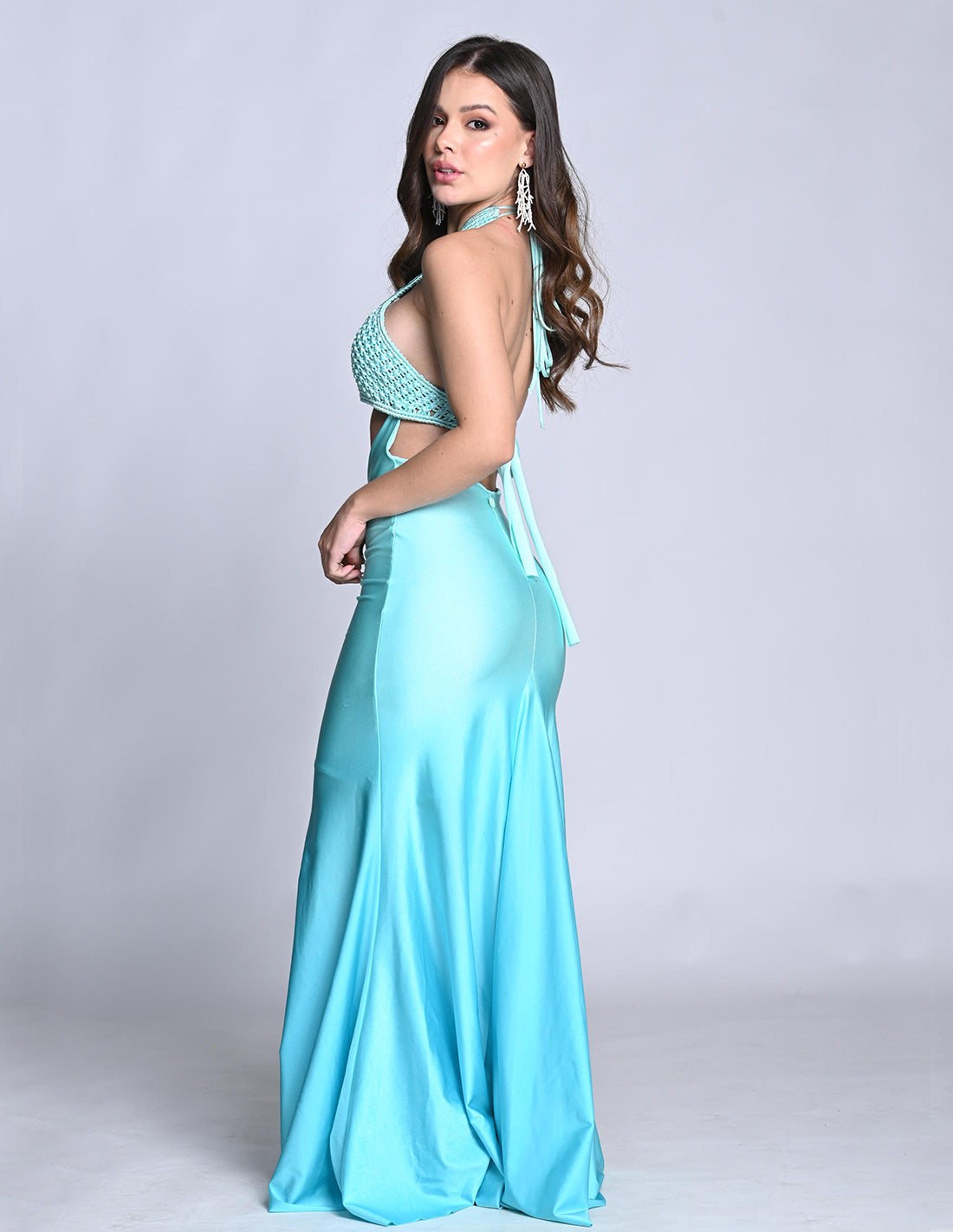 Kai Dress Turquoise. Hand-Dyed Dress With Hand Woven Macramé In Turquoise