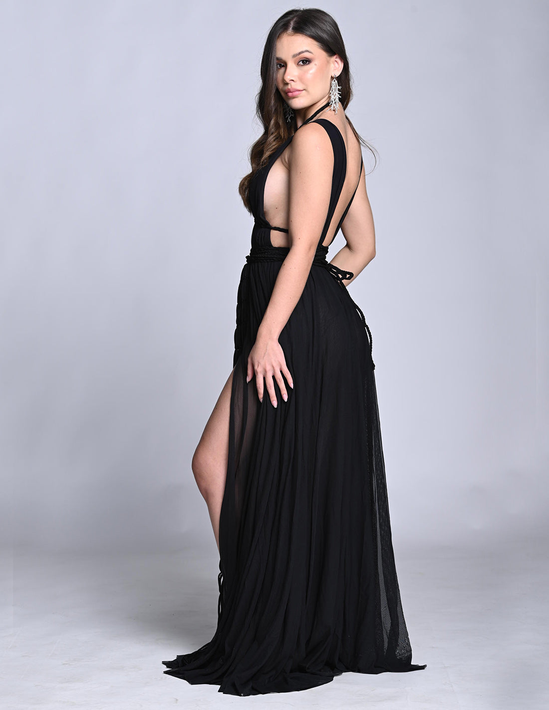 Diosa Dress Black. Dress With Hand Woven Macramé In Black