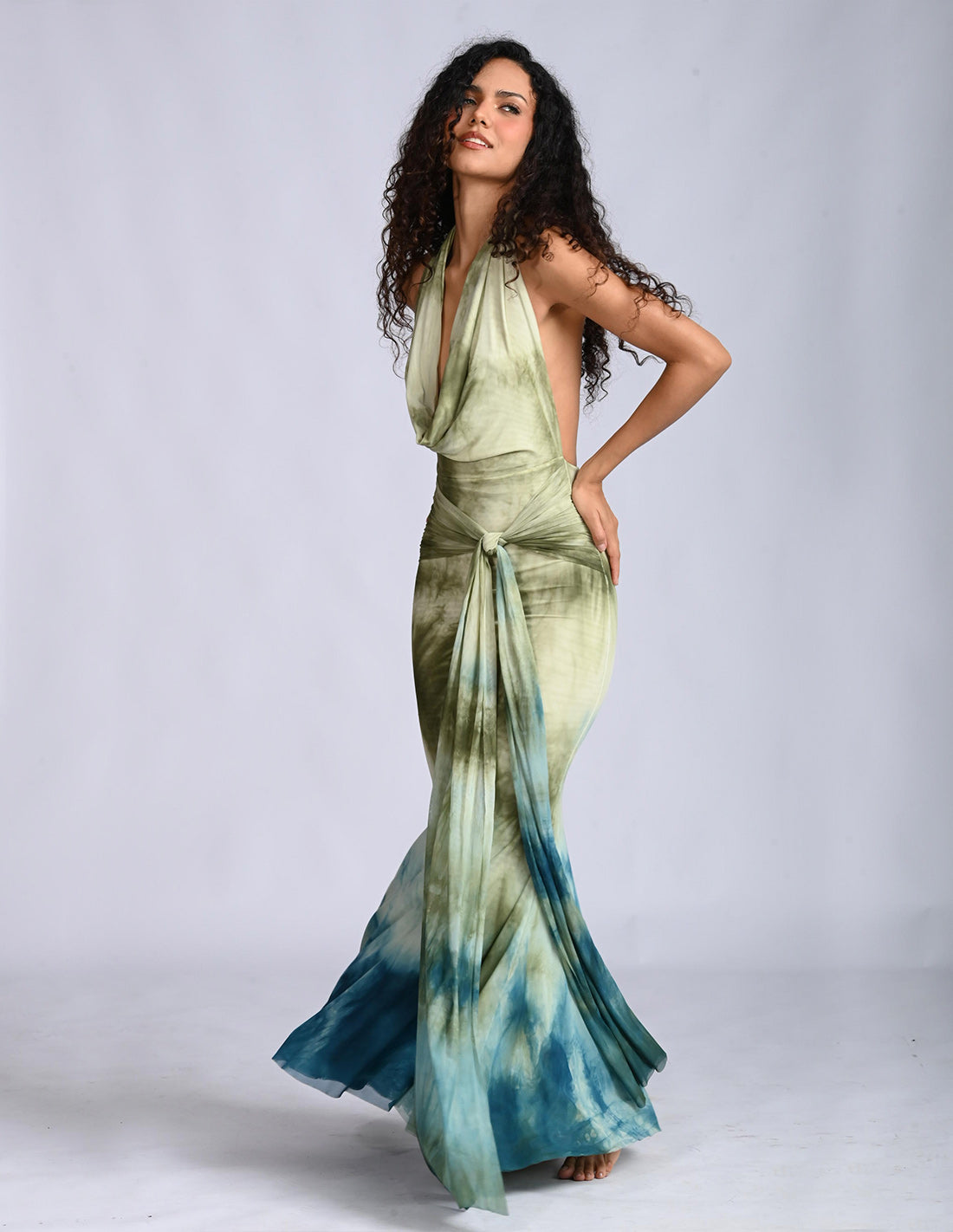 Elissa Dress Spotted Turf Green + Oil. Hand-Dyed Dress In Spotted Turf Green + Oil