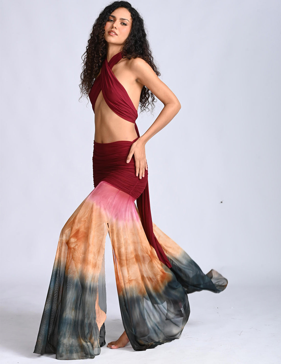 Voizz Skirt Burgundy + Ochre + Blue. Hand-Dyed Skirt In Burgundy + Ochre + Blue