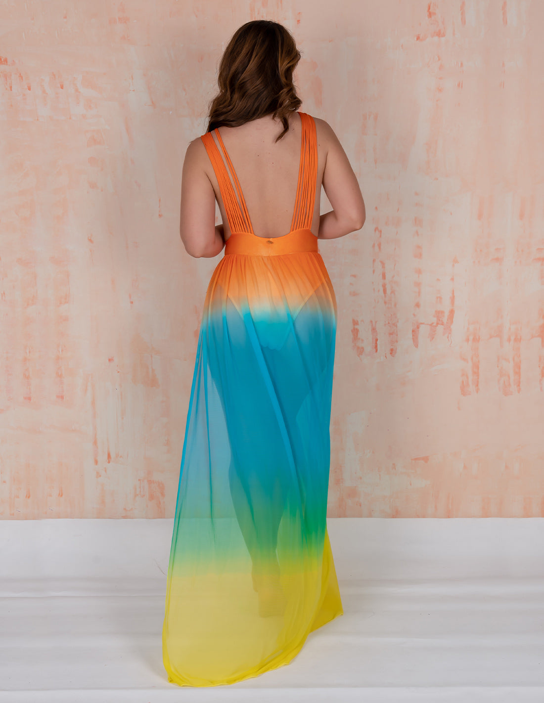 New Coralito Dress Orange + Blue + Green + Yellow. Hand-Dyed Dress In Orange + Blue + Green+ Yellow. Entreaguas