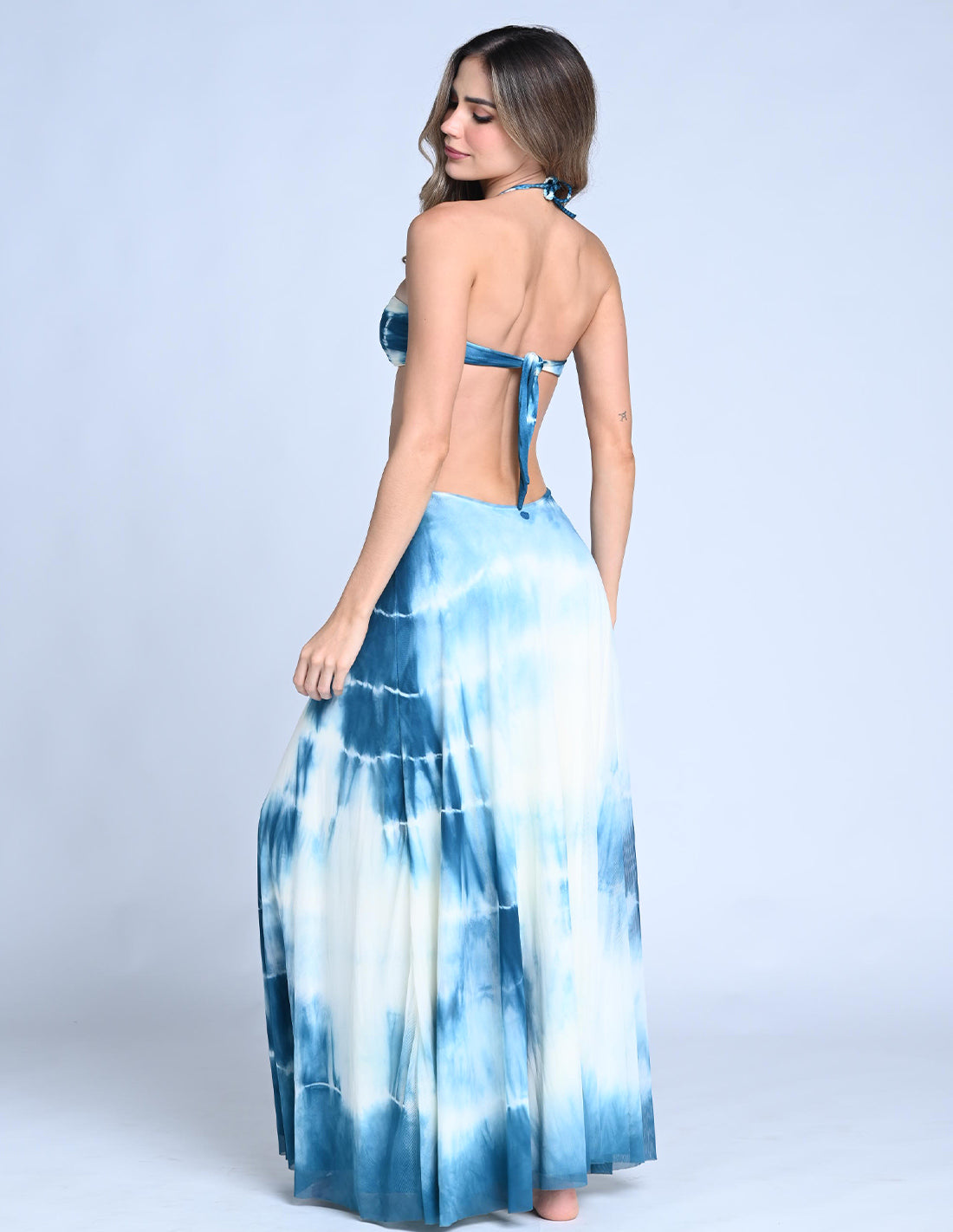 Elara Dress Spotted Oil Blue. Dress With Hand Woven Macramé In Spotted Oil Blue