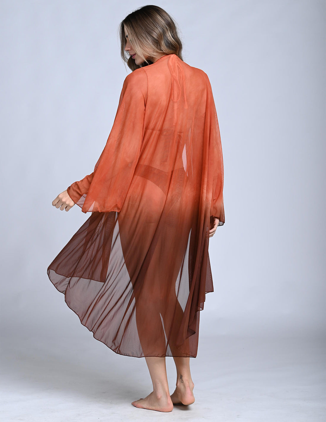 Hoor Kimono Ochre + Brown. Hand-Dyed Kimono In Ochre + Brown