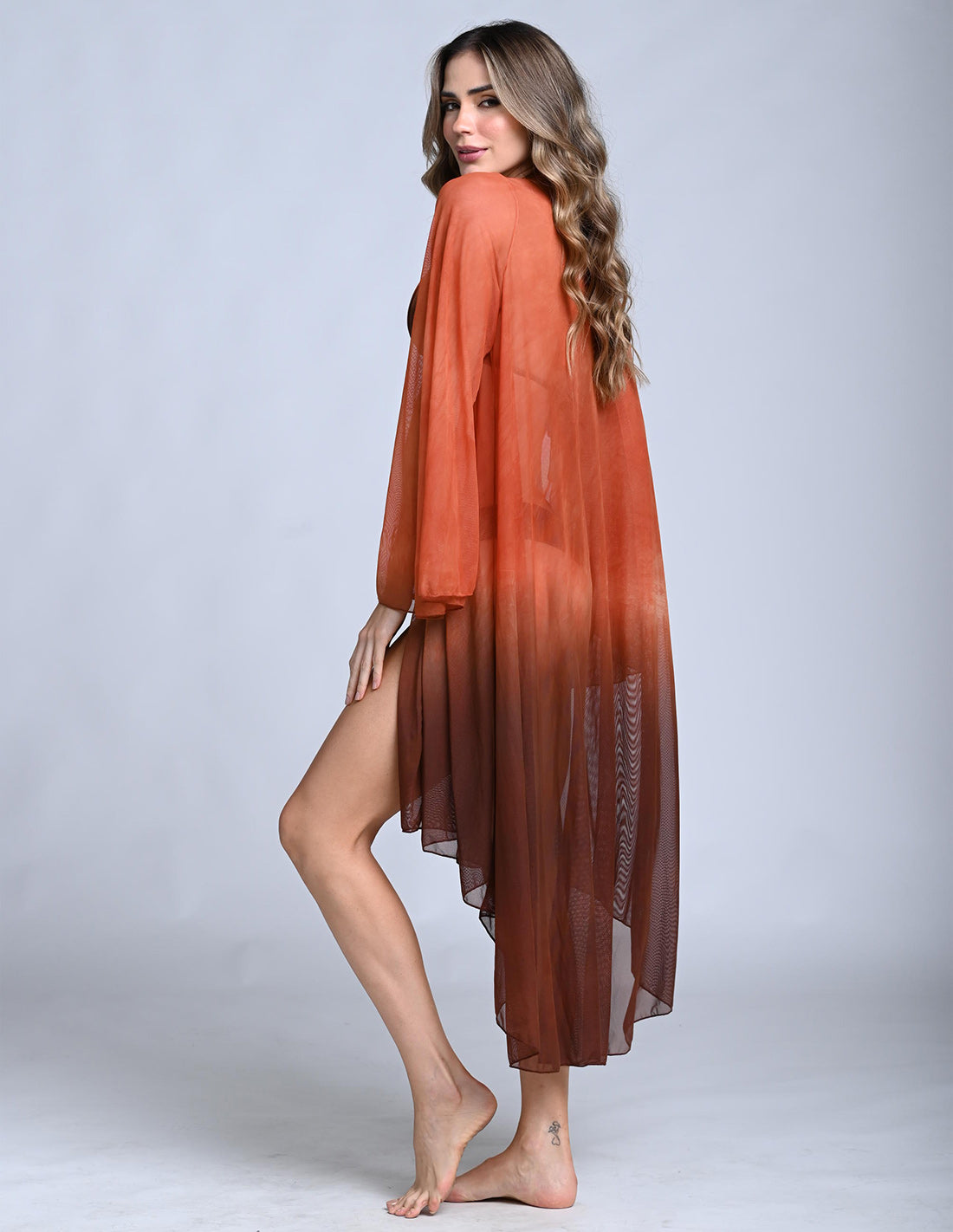 Hoor Kimono Ochre + Brown. Hand-Dyed Kimono In Ochre + Brown