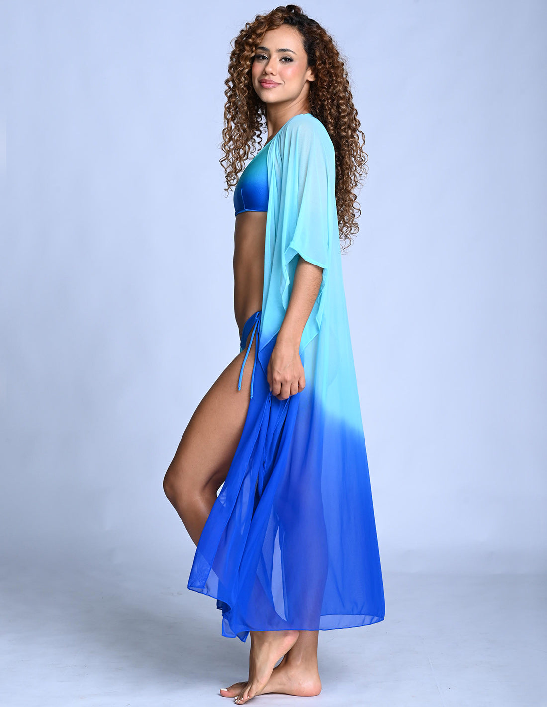 Fly Kimono Turquoise + King Blue. Hand-Dyed Kimono In Turquoise + King Blue