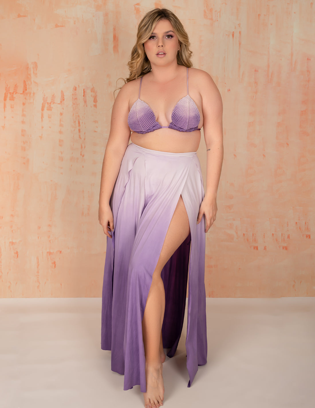 Stripe Skirt Mind Purple. Hand-Dyed Skirt In Mind Purple. Entreaguas