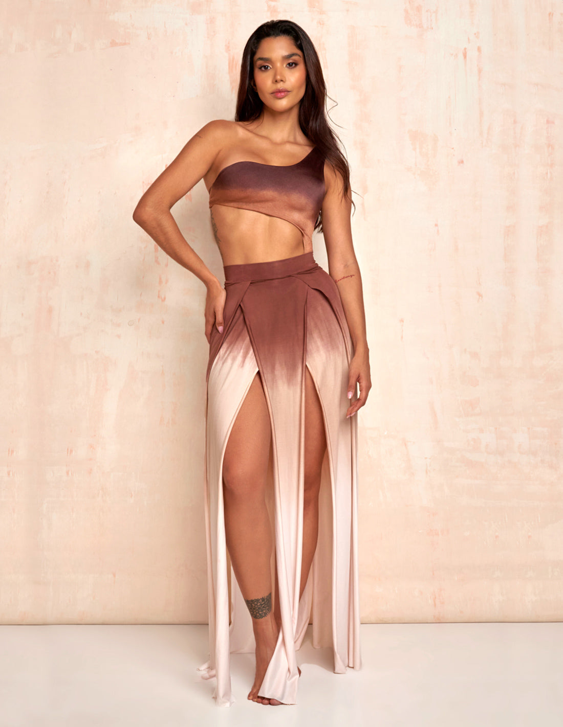 Stripe Skirt Faded Brown + Vanilla. Hand-Dyed Skirt In Faded Brown + Vanilla. Entreaguas