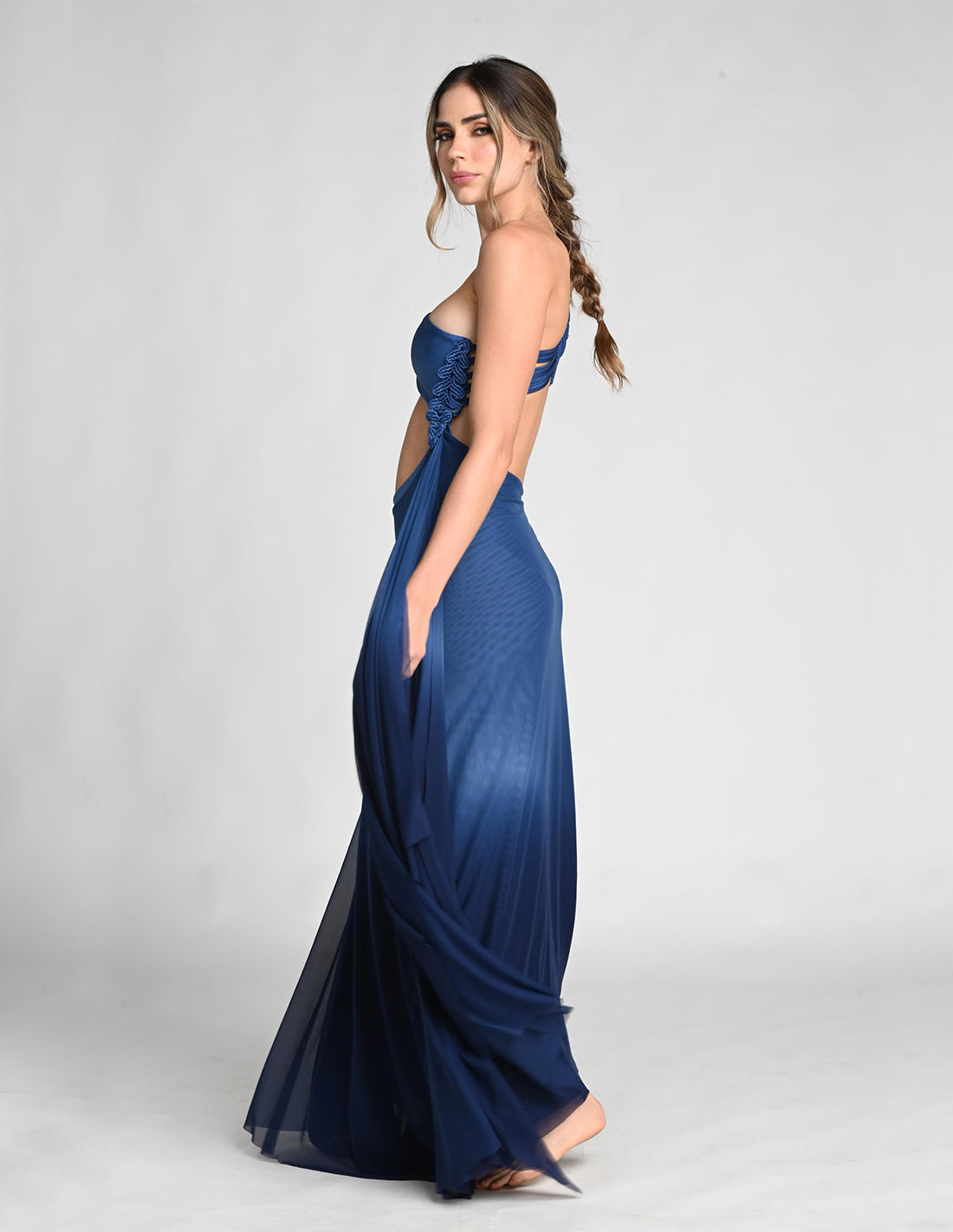 Kiva Skirt Blue Stone + Night Blue. Hand-Dyed Skirt With Hand Woven Macramé In Blue Stone + Night Blue