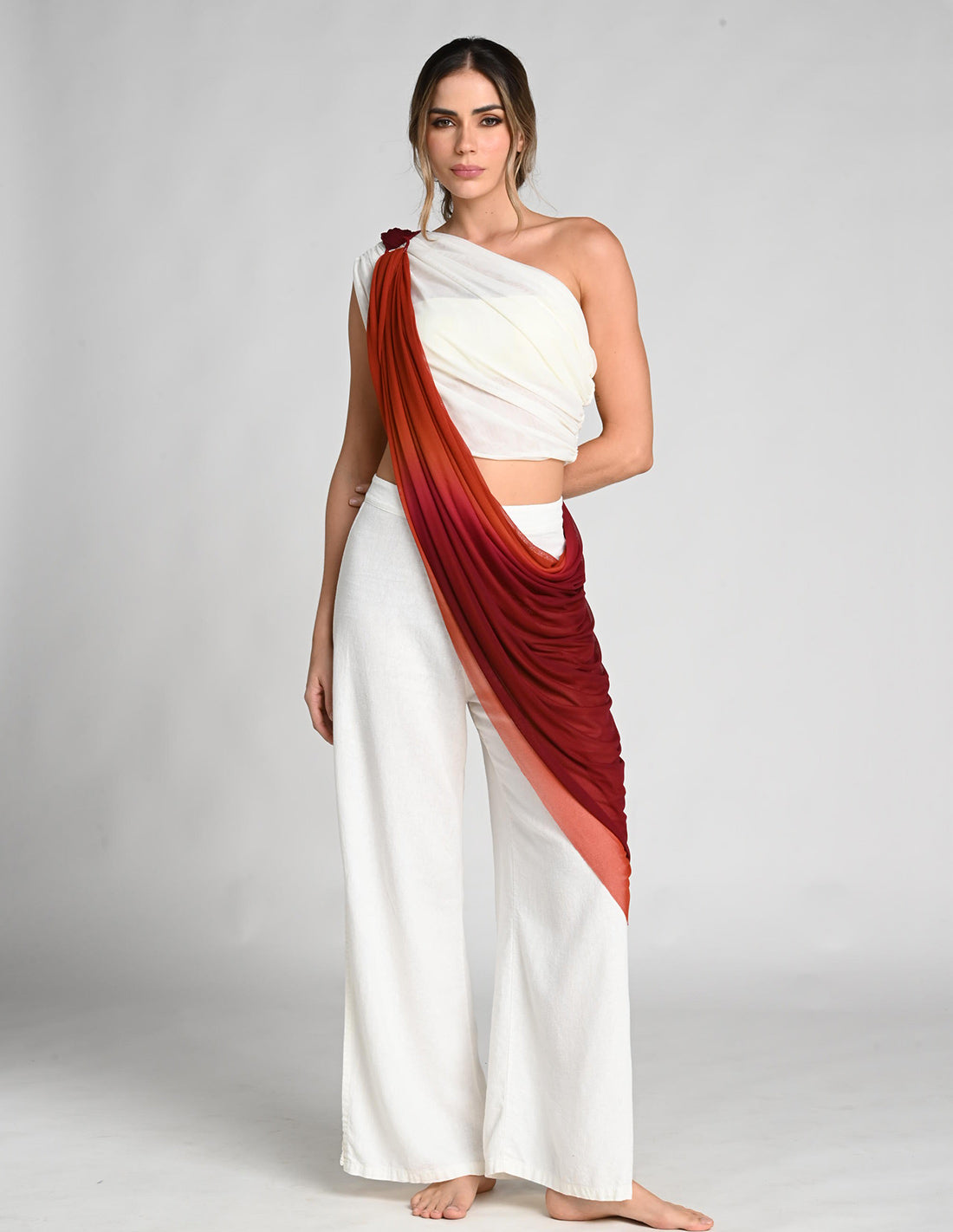 Prana Pashmina Burgundy + Ochre. Hand-Dyed Pashmina In Burgundy + Ochre