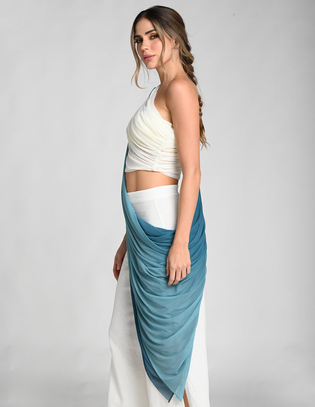 Prana Pashmina Faded Oil Blue. Hand-Dyed Pashmina In Faded Oil Blue