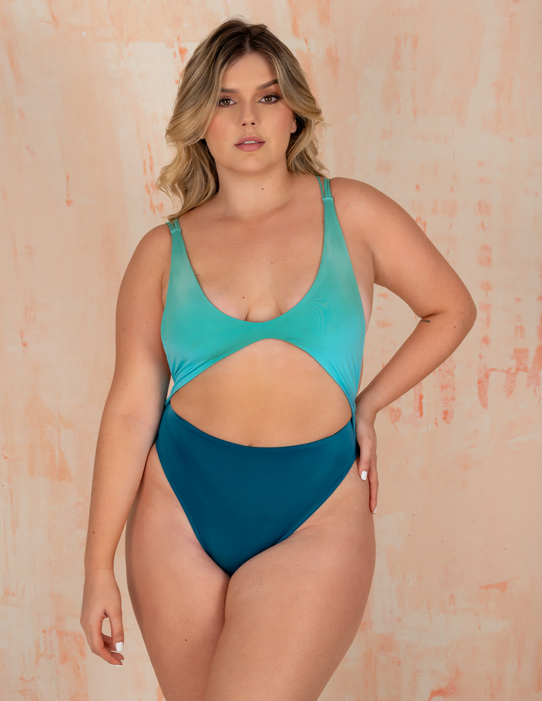 Mirror One-Piece Turquoise + Green + Green Mintt. Hand-Dyed One-Piece Swimsuit With Hand Woven Macramé In Turquoise + Green + Green Mintt. Entreaguas