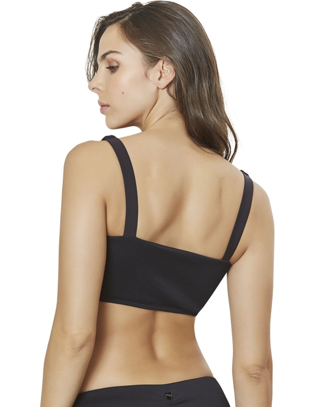 Portobelo Top. Sport Bikini Top With Hand Woven Macramé In Black. Entreaguas