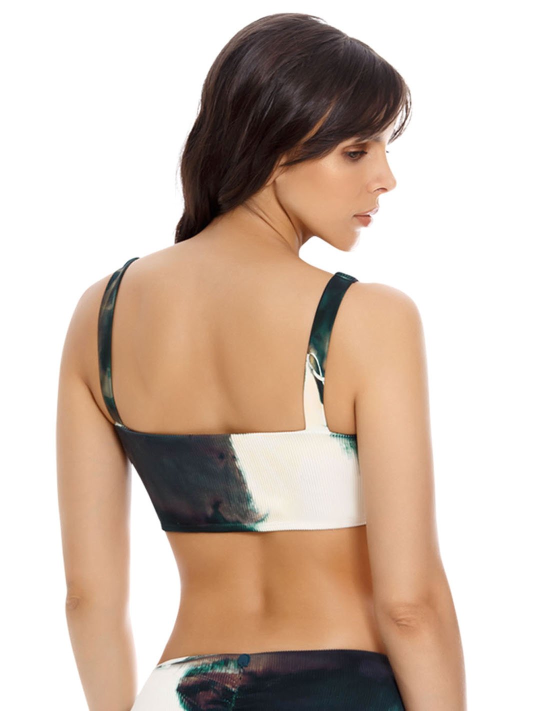 OrquĂdea Tigre Top Green Algea. Hand-Dyed Sport Bikini Top With Hand Woven MacramĂ© In Green Algea. Entreaguas