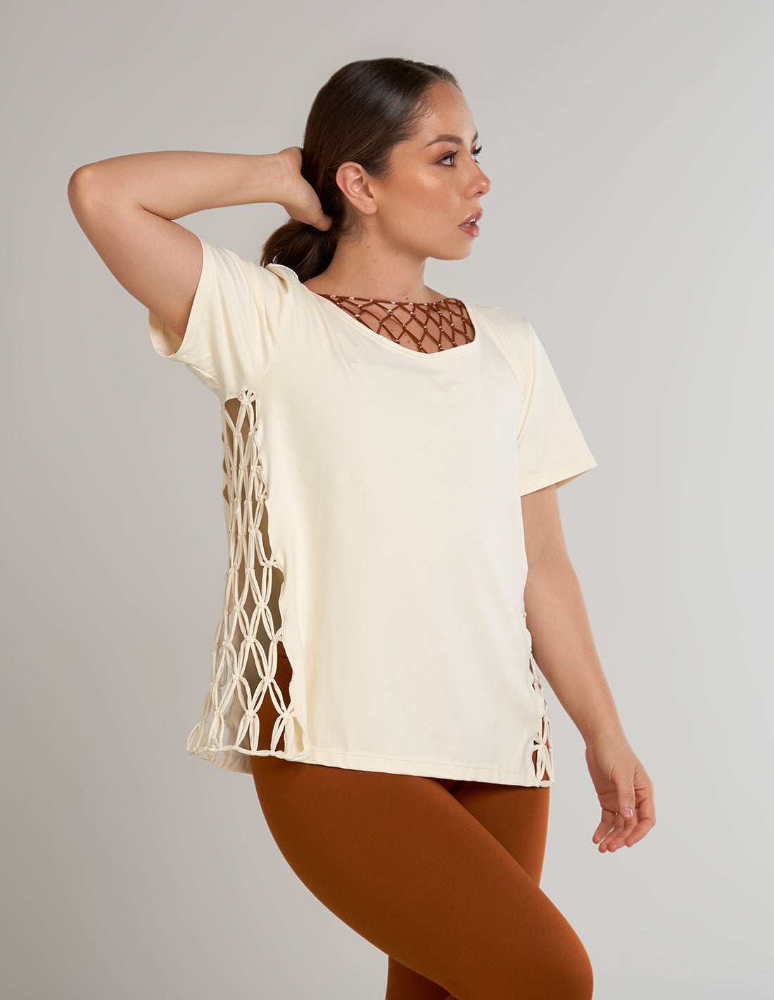 Radiance Macramé Side T-Shirt Ivory. Macramé Side T-Shirt In Ivory. Entreaguas
