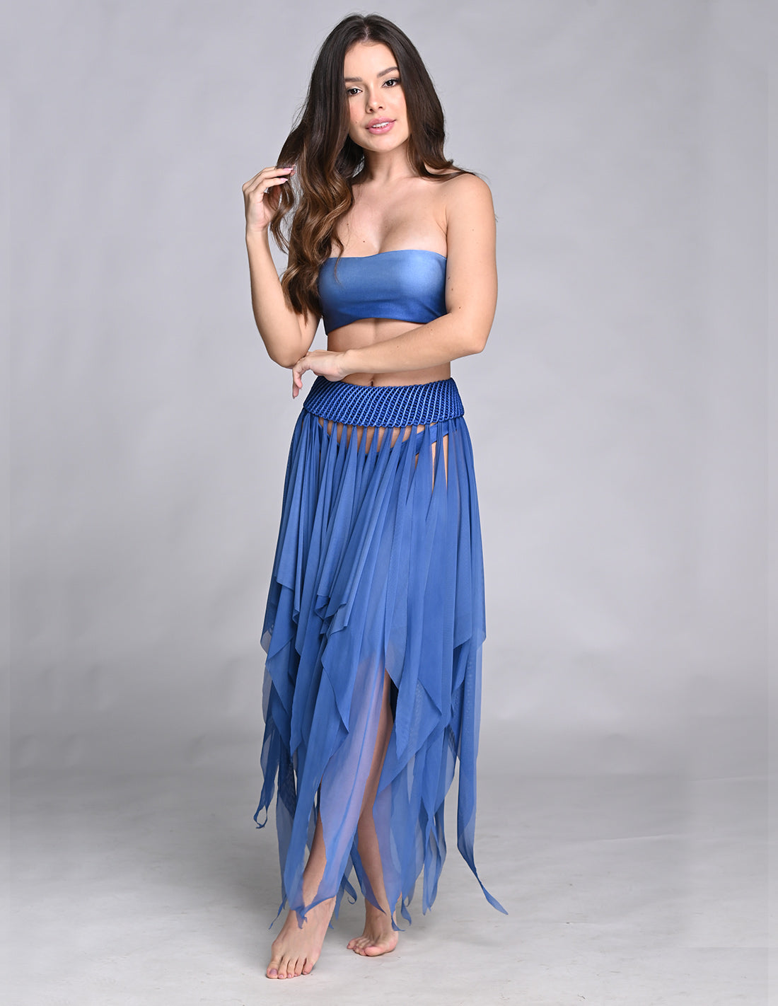 Remnant Skirt Navy. Hand-Dyed Skirt With Hand Woven Macramé In Navy