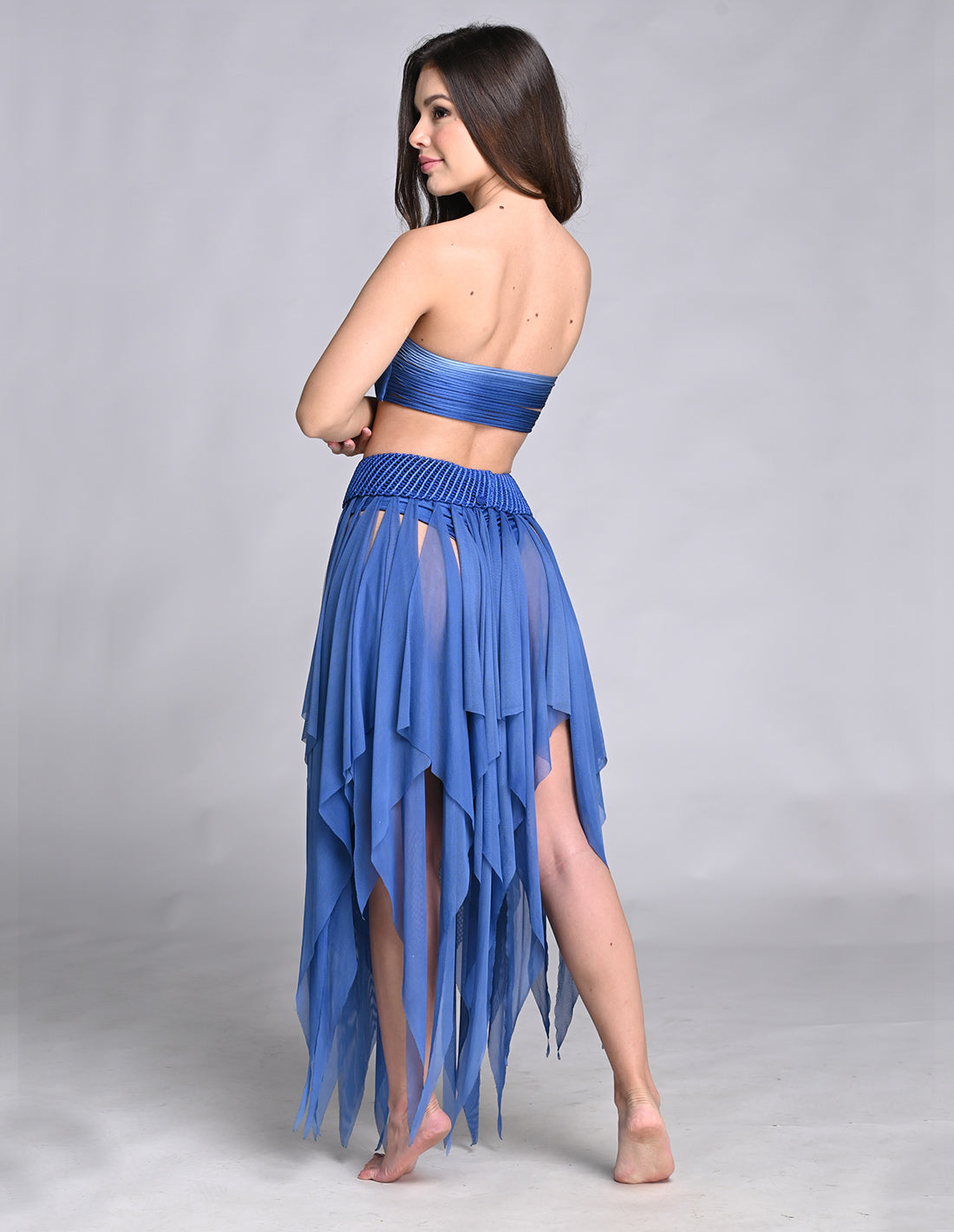 Remnant Skirt Navy. Hand-Dyed Skirt With Hand Woven Macramé In Navy
