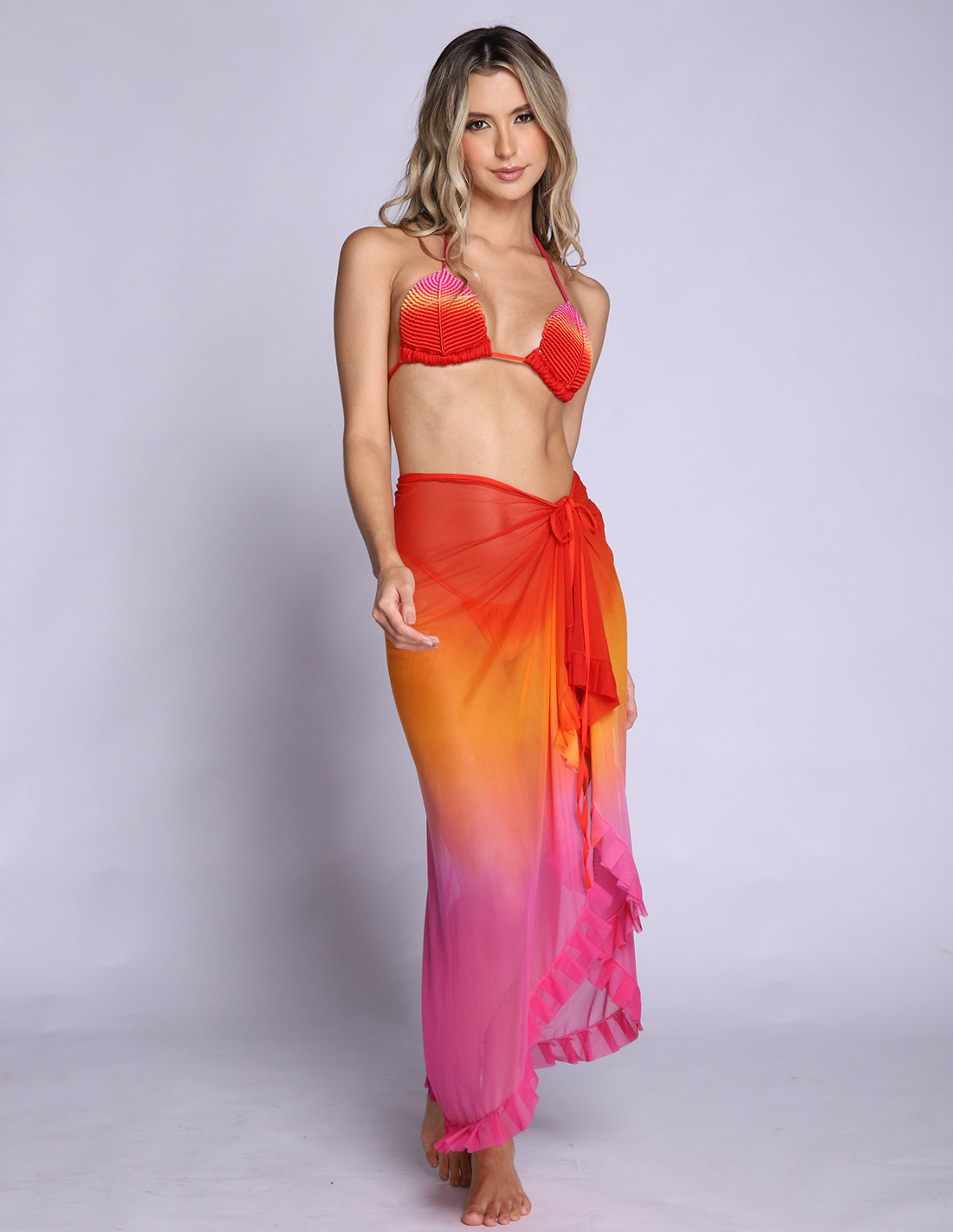 Calm Beach Wrap Fuchsia + Orange + Red. Hand-Dyed Beach Wrap Cover-Up In Fuchsia + Orange + Red. Entreaguas