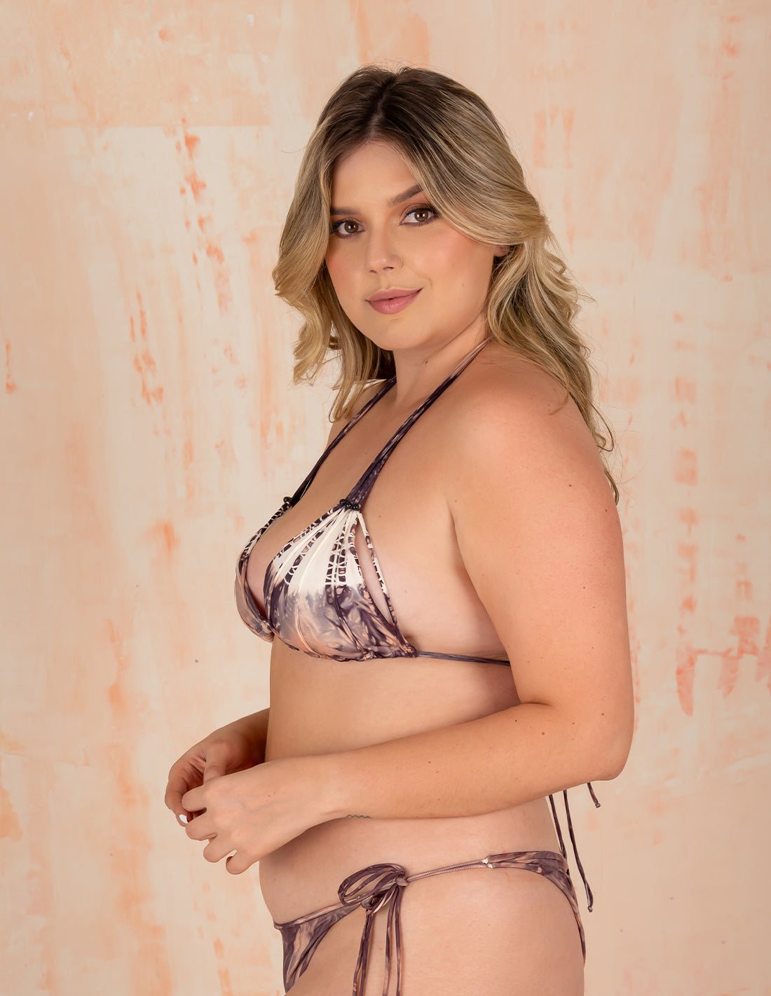 Water Top Salmon + Black. Hand-Dyed Bikini Top In Salmon + Black. Entreaguas