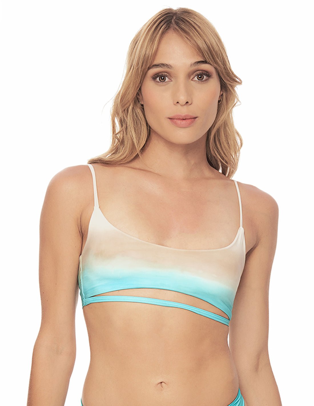 Crux Top Sandy Blue. Hand-Dyed Bikini Top In Sandy Blue. Entreaguas