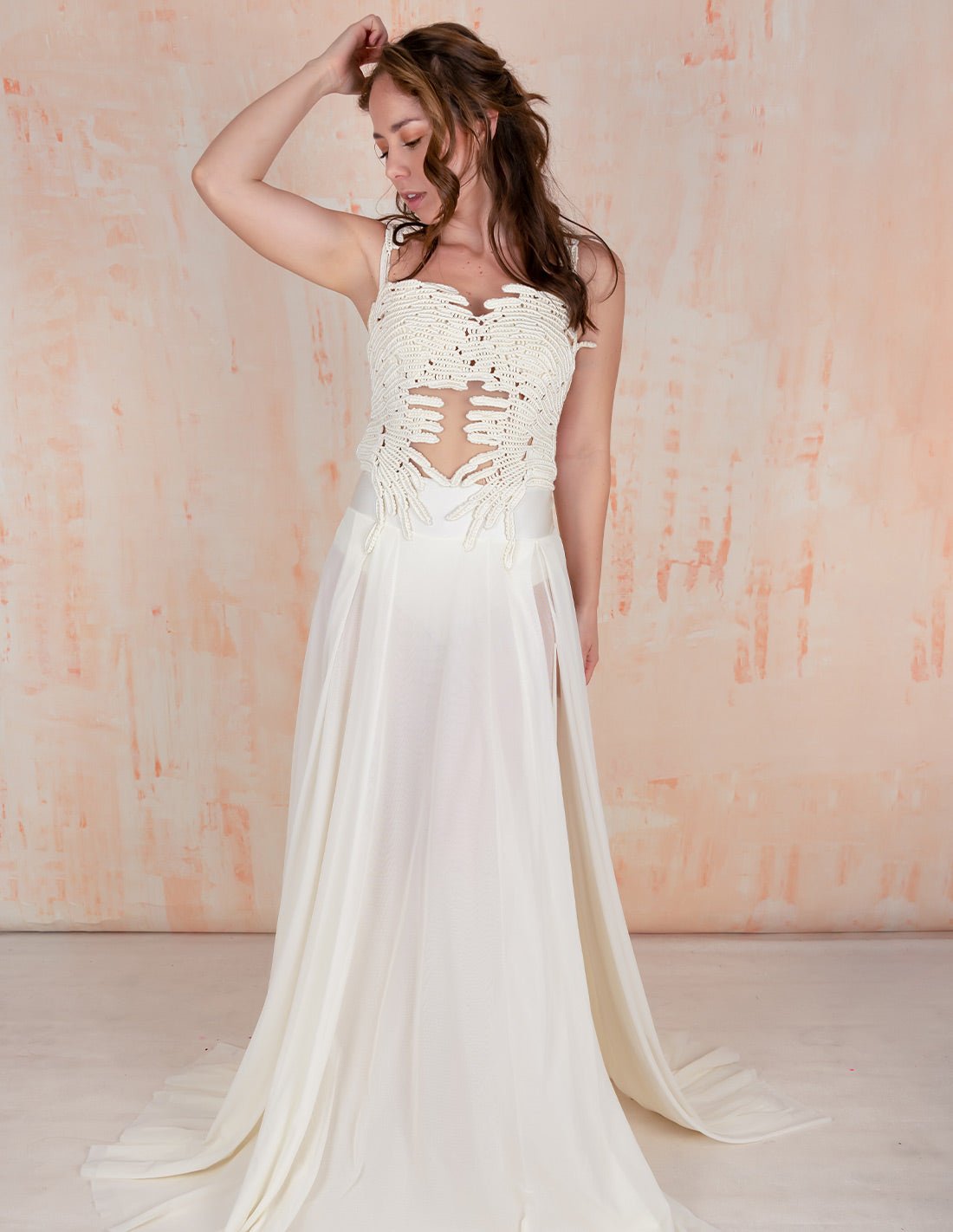 Divine Dress Ivory. Dress With Hand Woven Macramé In Ivory. Entreaguas