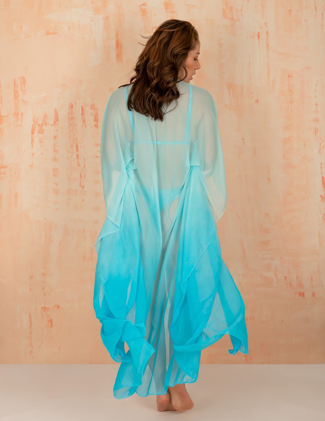 Fly Kimono Faded Mind Blue. Hand-Dyed Beach Kimono In Faded Mind Blue. Entreaguas