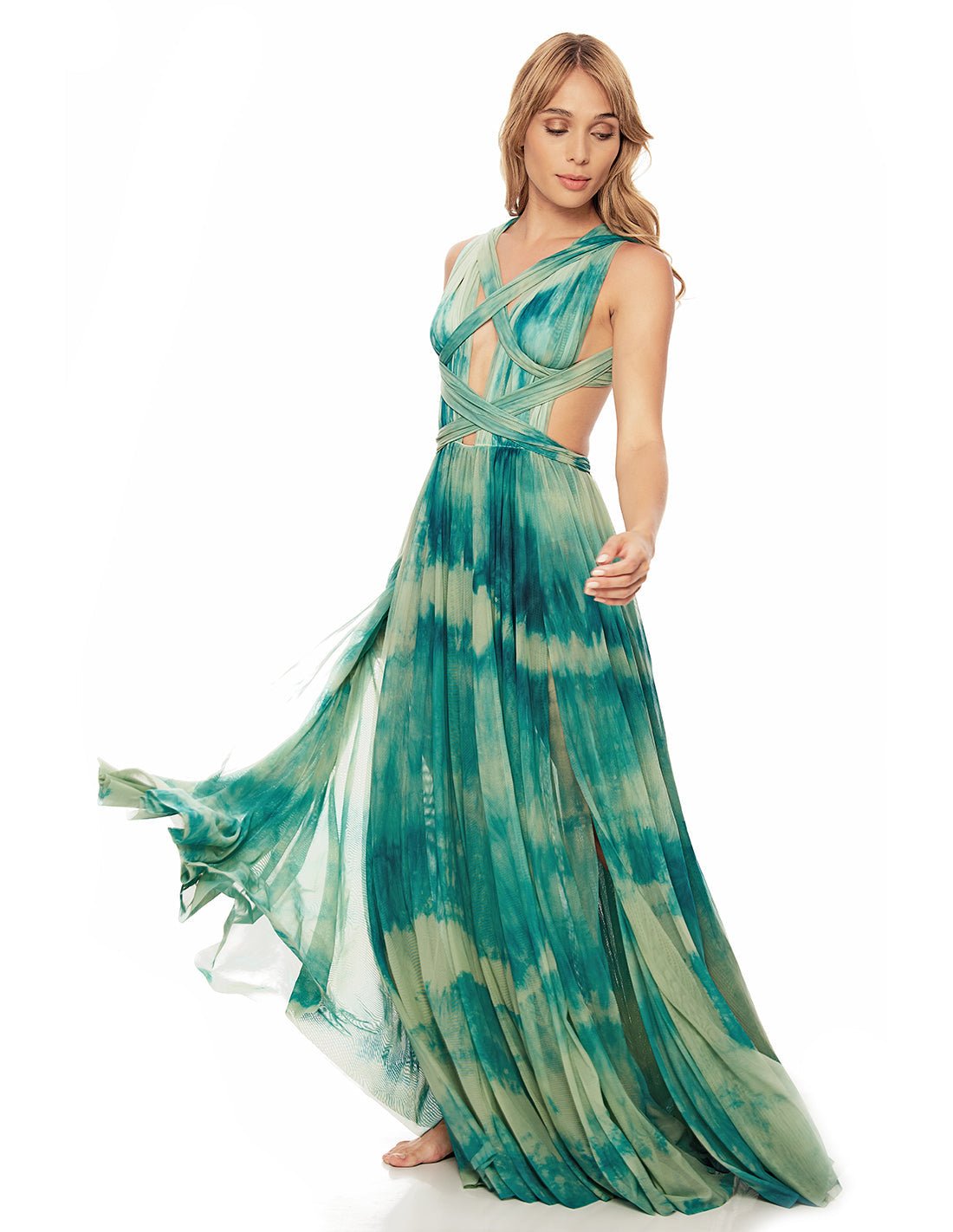 Hydra Dress Aqua Stain - Dress - Entreaguas Wearable Art