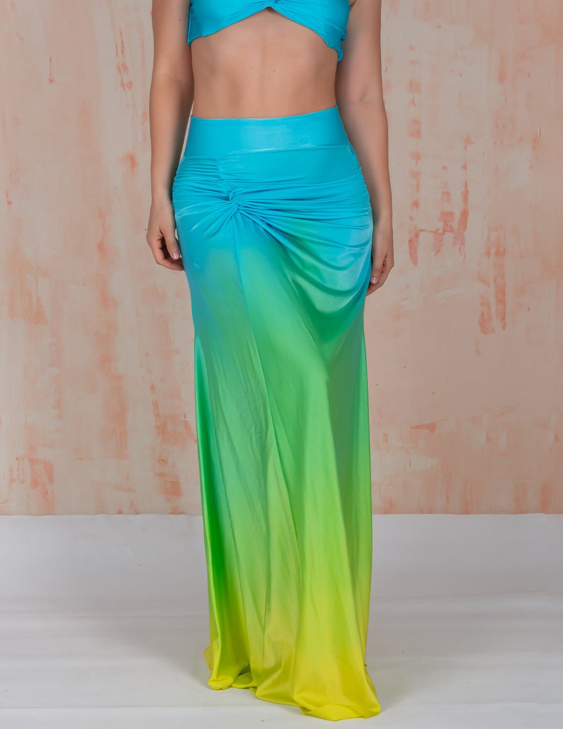 Regalia Skirt Sky Blue + Green + Yellow - Skirt - Entreaguas Wearable Art