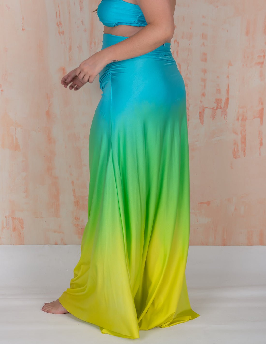 Regalia Skirt Sky Blue + Green + Yellow - Skirt - Entreaguas Wearable Art