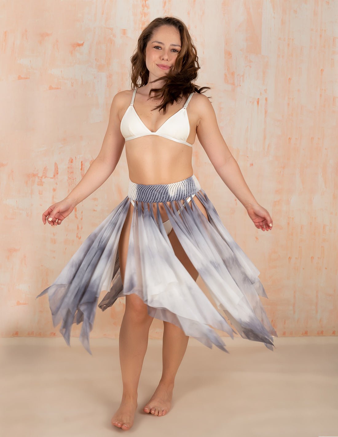 Remnant Short Skirt Spotted Light Gray - Short Skirt - Entreaguas Wearable Art