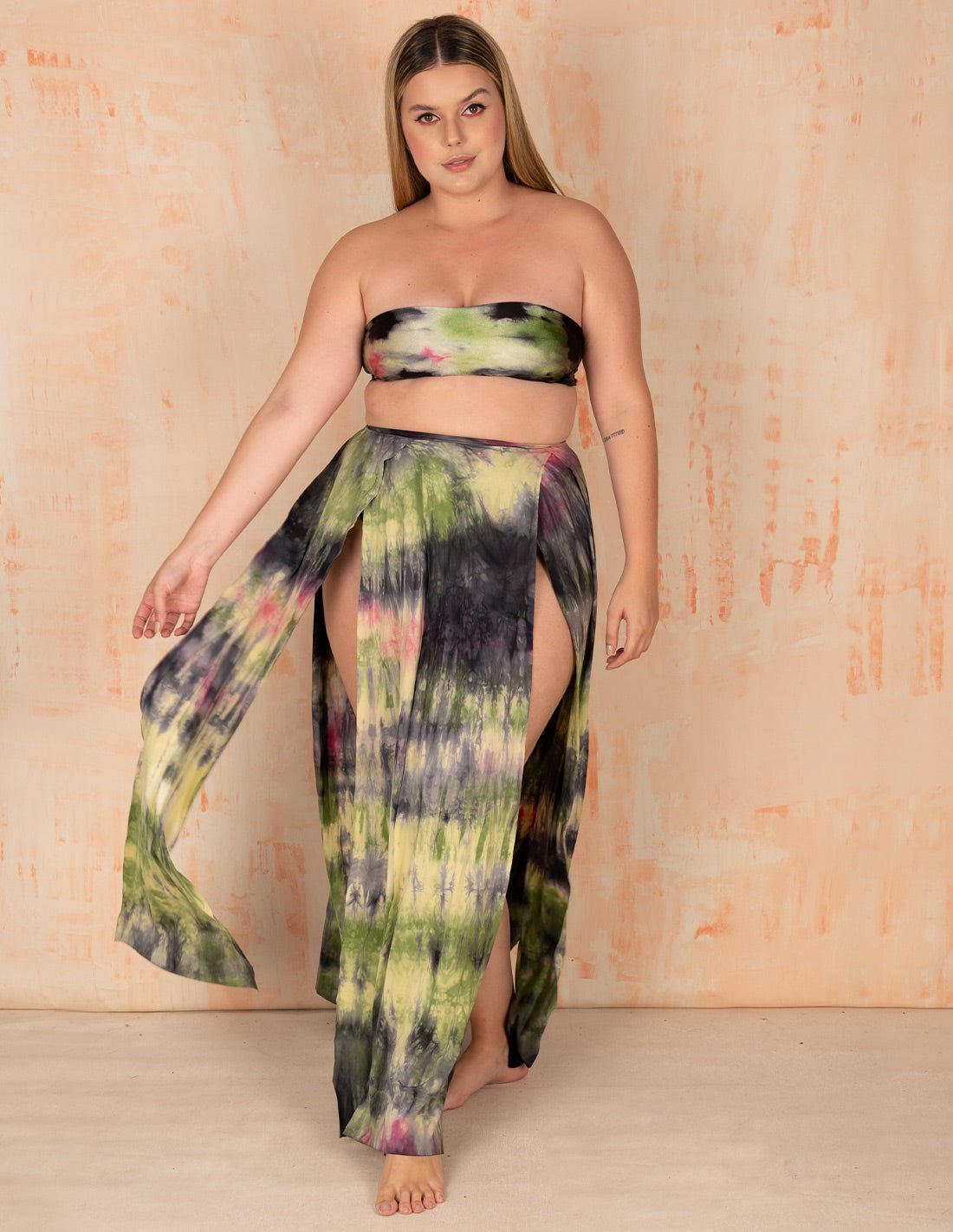 Stripe Skirt Olive + Green + Fuchsia + Black - Skirt - Entreaguas Wearable Art