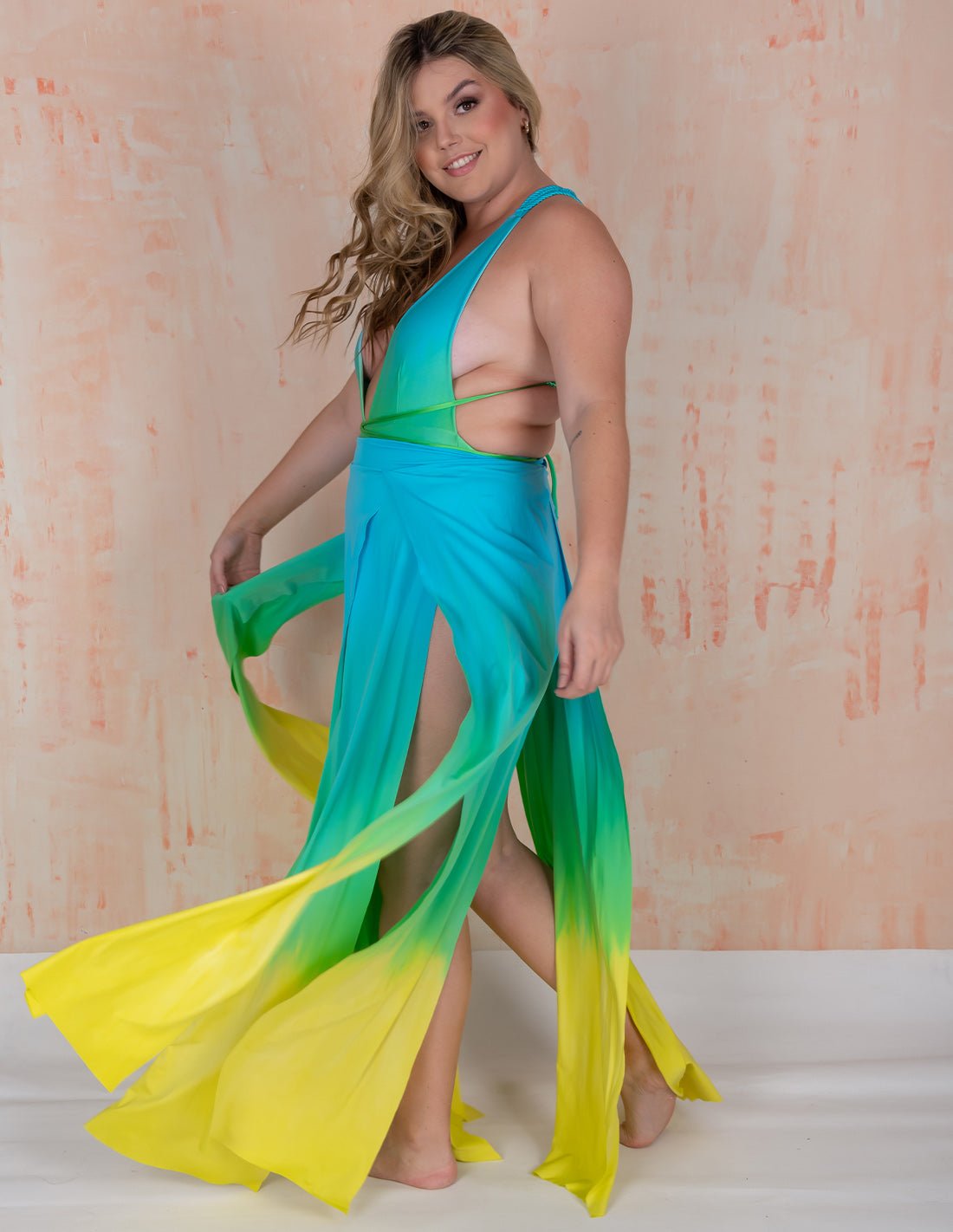 Stripe Skirt Sky Blue + Green + Yellow - Skirt - Entreaguas Wearable Art