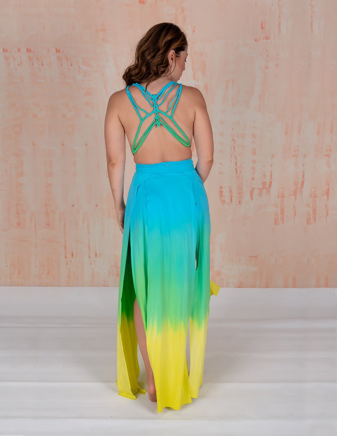 Stripe Skirt Sky Blue + Green + Yellow - Skirt - Entreaguas Wearable Art