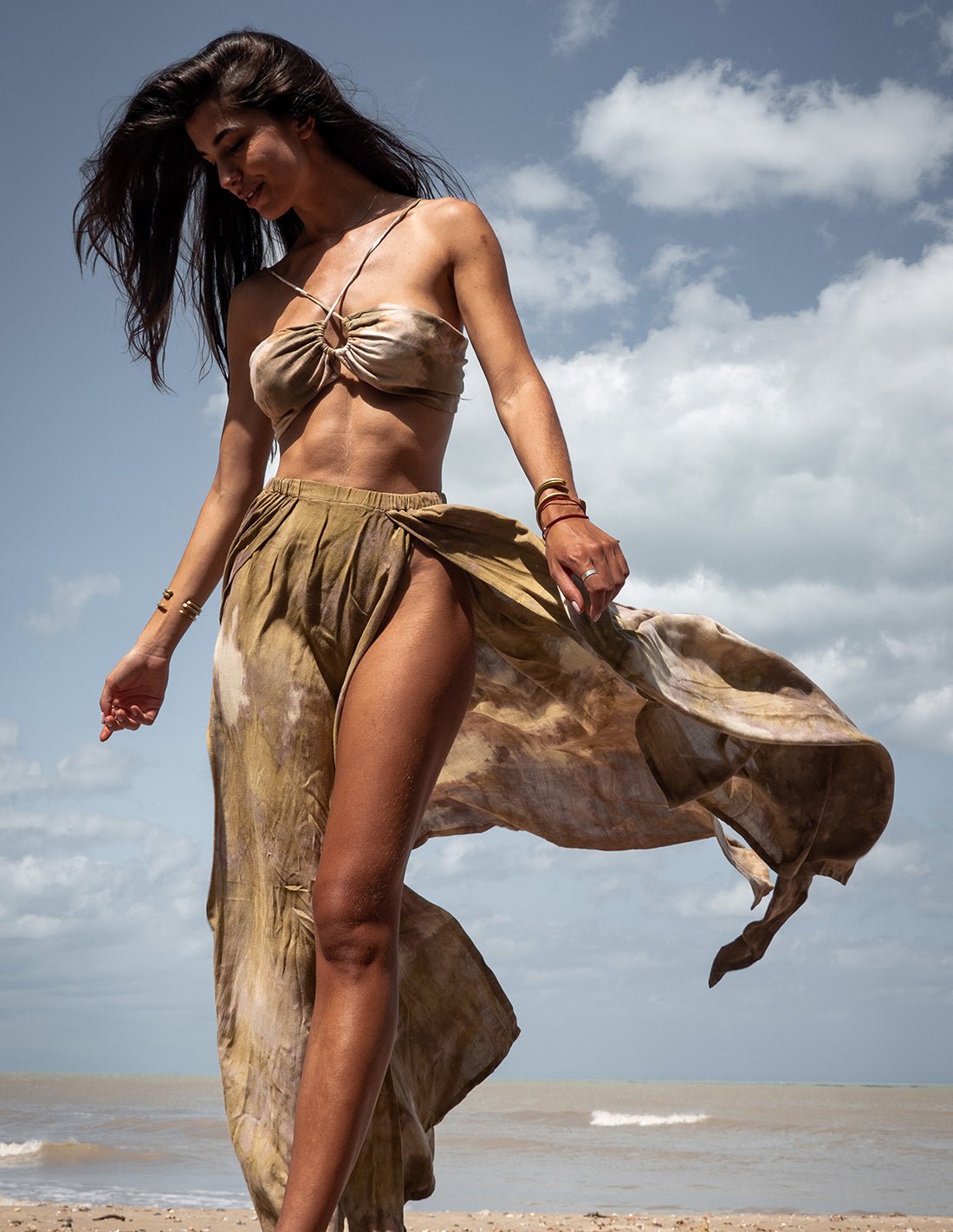 Windy Skirt Spotted Army Green - Skirt - Entreaguas Wearable Art