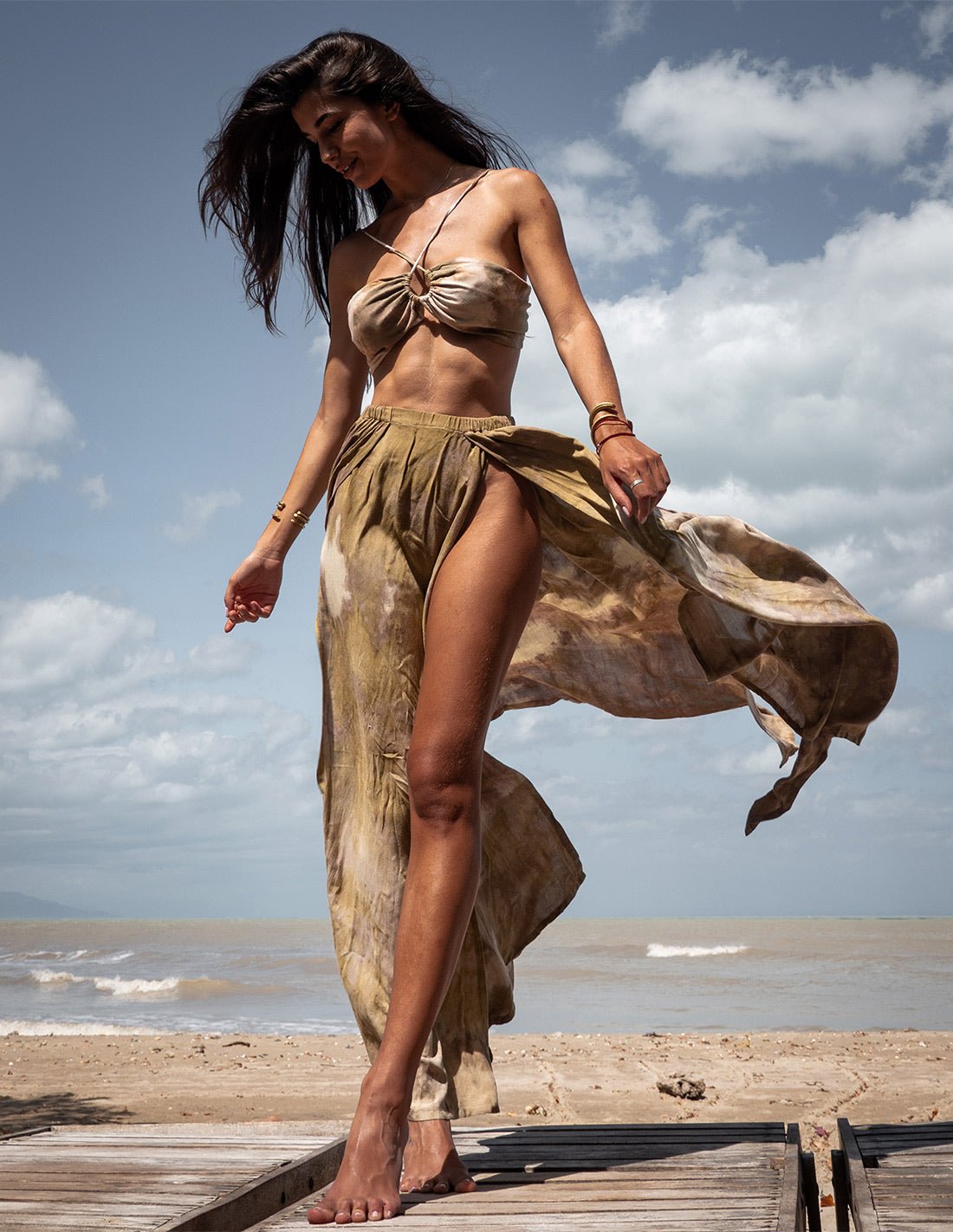 Windy Skirt Spotted Army Green - Skirt - Entreaguas Wearable Art