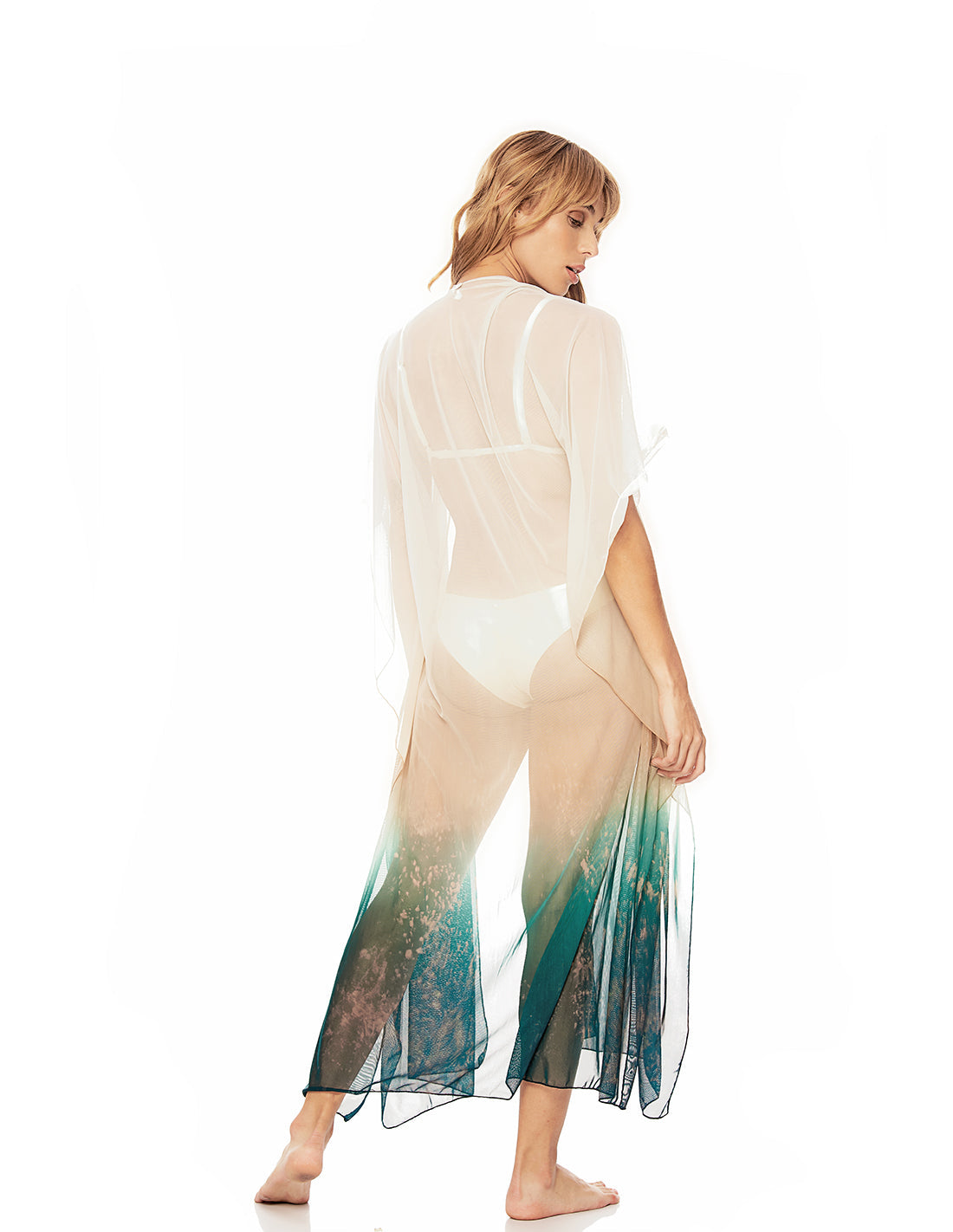 Fly Kimono Aqua Marine. Hand-Dyed Beach Kimono In Aqua Marine. Entreaguas