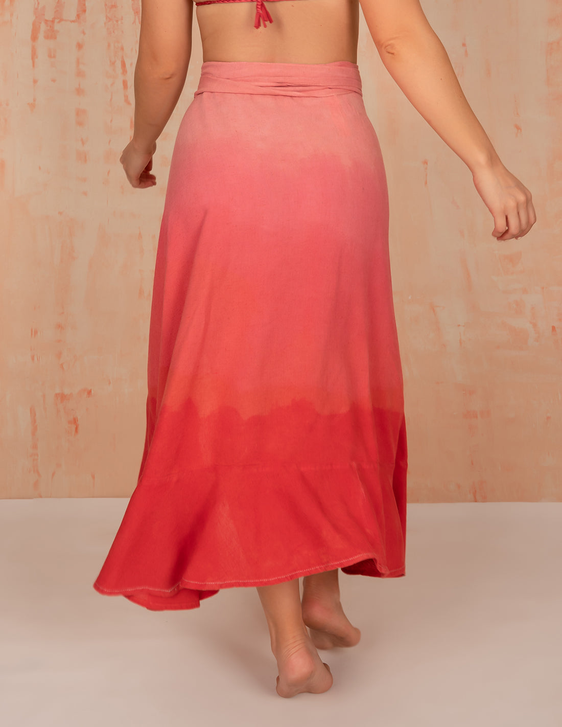 Wave Skirt Faded Red Flower. Hand-Dyed Beach Skirt In Faded Red Flower. Entreaguas