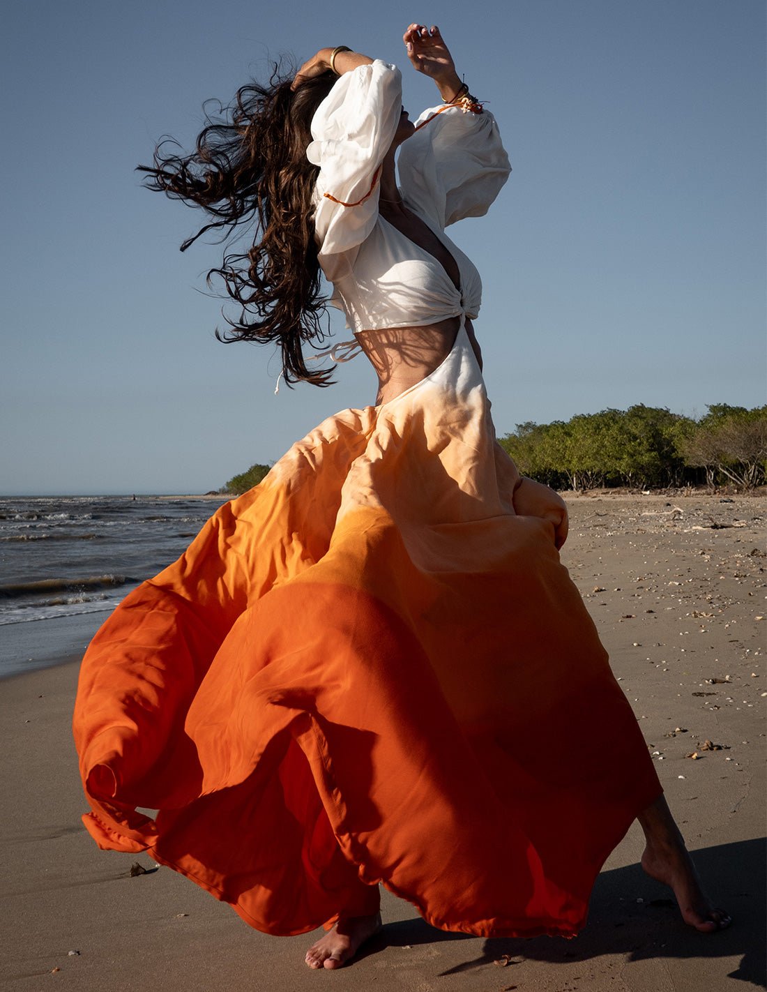 Guajira Dress Ivory + Tangerine - Dress - Entreaguas Wearable Art